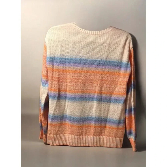 LOFT Ombré Striped V-Neck Sweater XS Pastels Knit Coquette Boho Cotton Blend - Picture 2 of 7